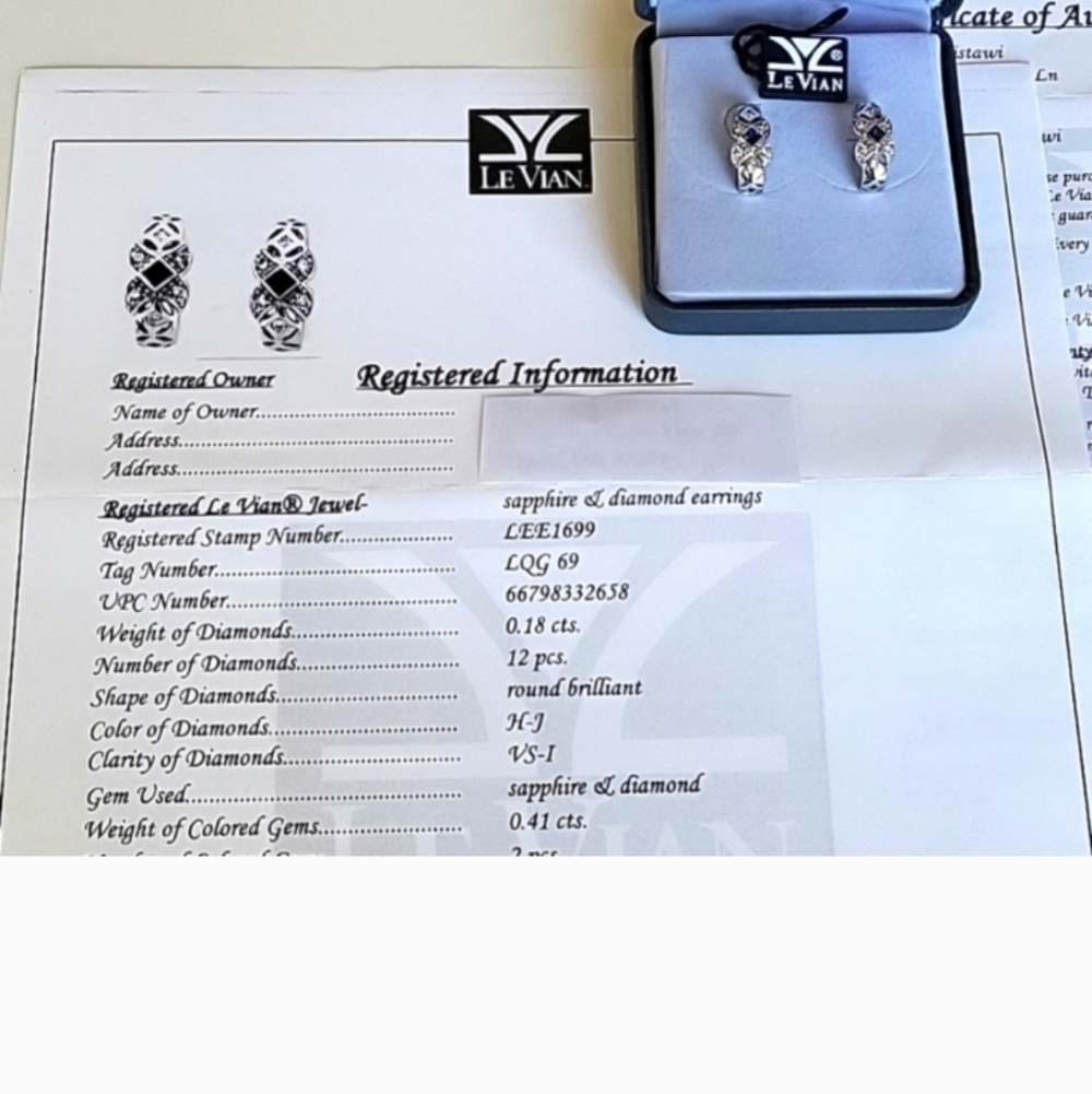 LeVian Diamond & Blue Sapphire White 14K Gold Earrings Authenticated By Poshmark - Picture 8 of 9
